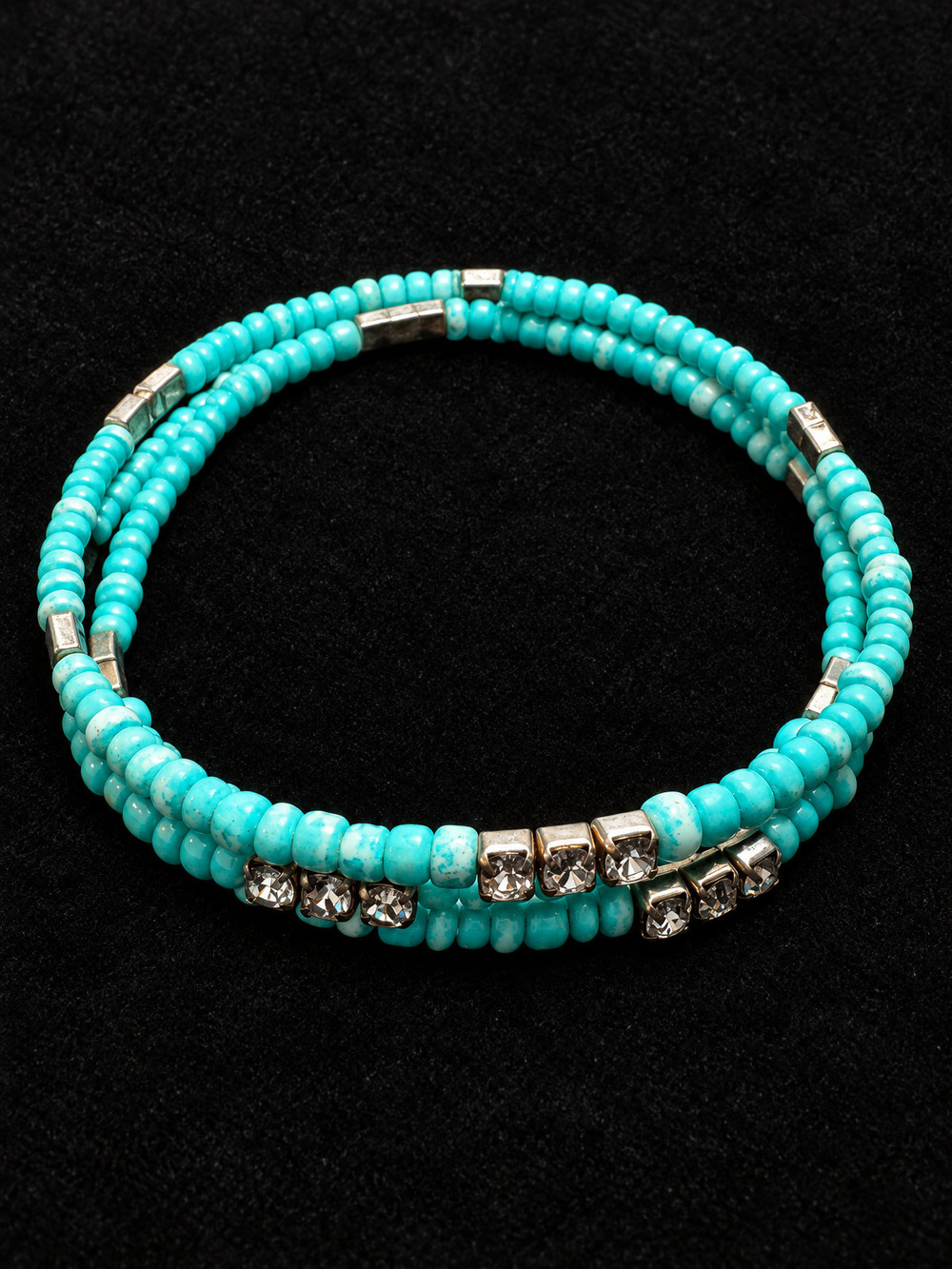 ⚜️ Coil Wrap Bracelet | Turquoise Seed Bead & Rhinestone | Boho 💗